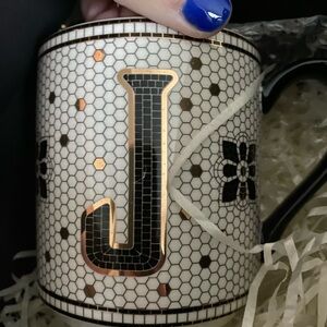 New Anthropologie Black and Gold Monogram Mug